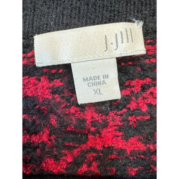 J. Jill Womens Geometric Pattern Sweater XL Red & Black Wool Cotton Blend - Picture 3 of 11